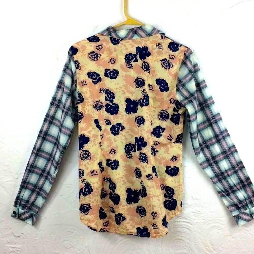 Cabi Floral / Plaid Contrast Print Button Down Shirt